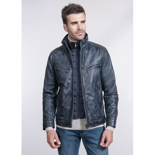 Blouson en cuir à parmenture amovible Blouson en cuir à parmenture amovible