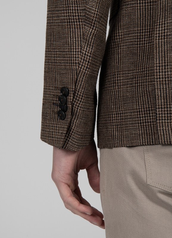 Cotton-linen jacket with brown checks