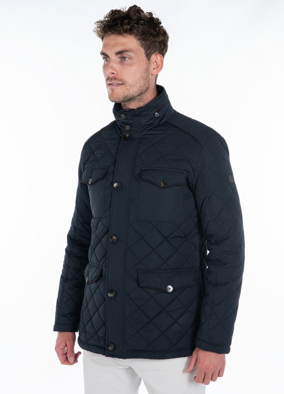 Diamond quilt jacket with concealed hood