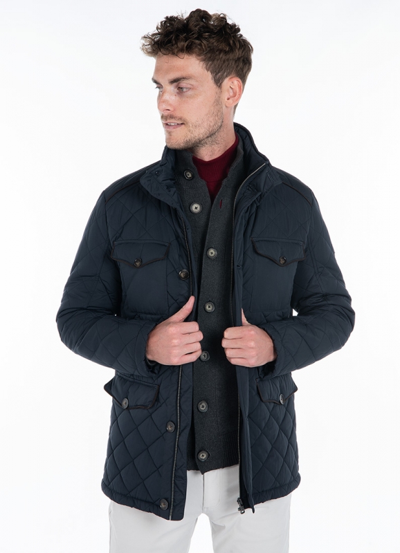 Diamond quilt jacket with concealed hood