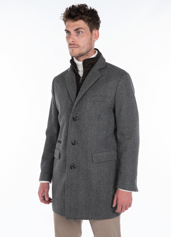 Long coat with removable suede facing 