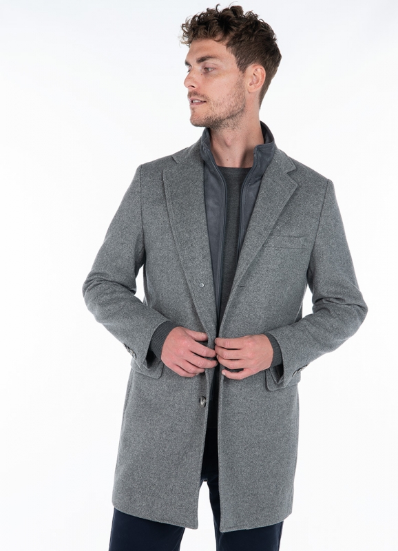 Long coat with removable suede facing 
