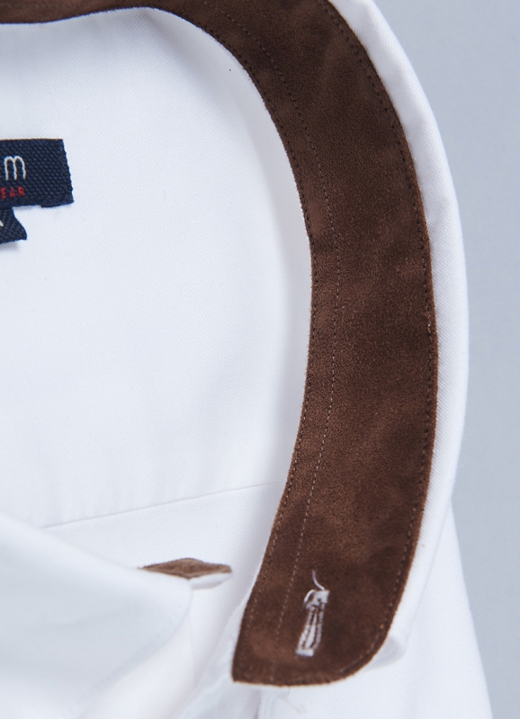White shirt with elbow patches in suede