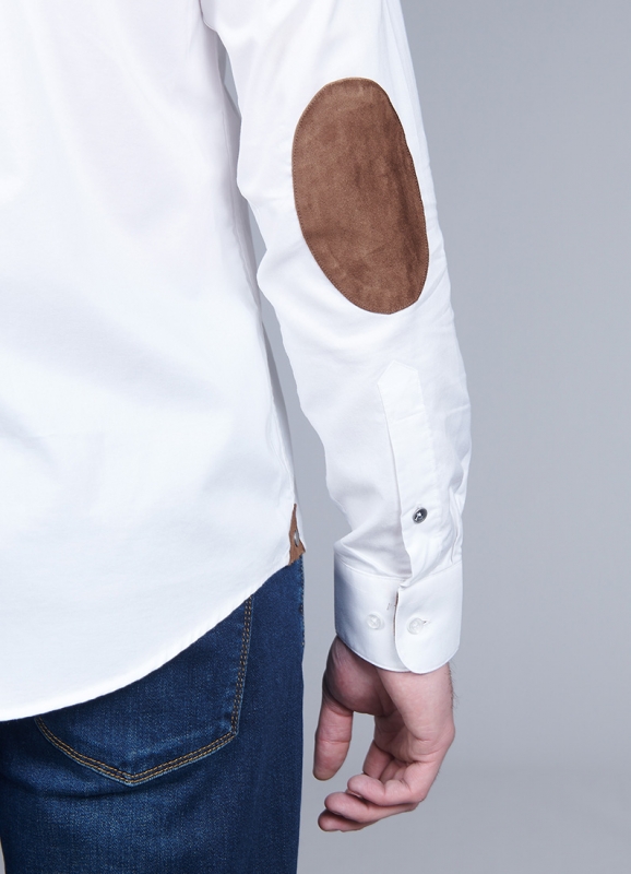 White shirt with elbow patches in suede