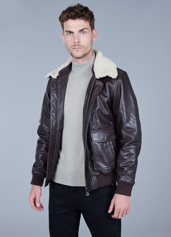 Blouson en cuir avec col amovible