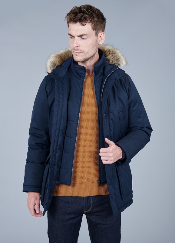 Jacket with removable facing and hood