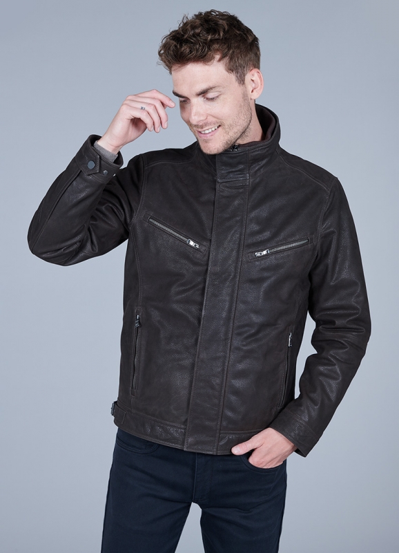 Blouson en cuir avec parmenture amovible