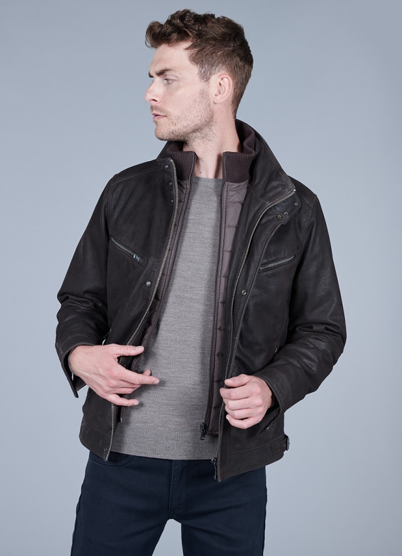 Leather jacket with removable facing