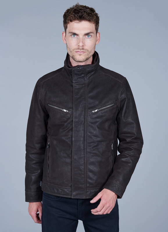 Blouson en cuir avec parmenture amovible