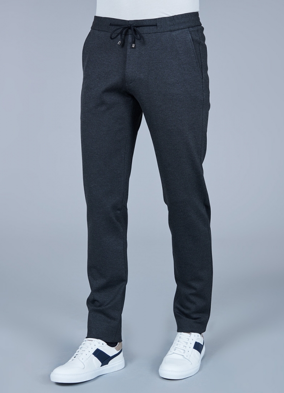 Plain elastic waist trousers