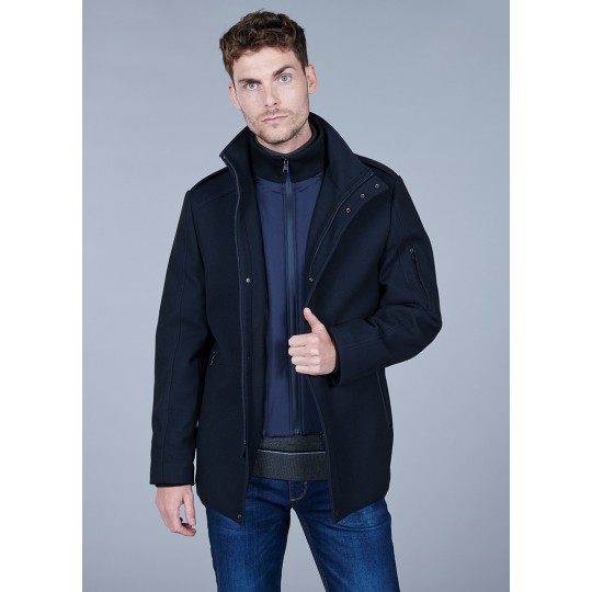 High collar coat with removable facing