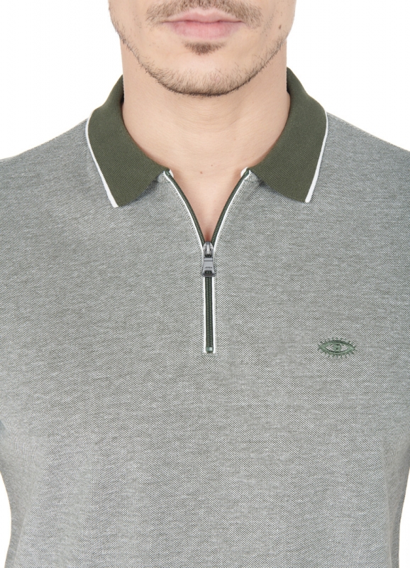 Polo zippé manches courtes avec broderie poitrine