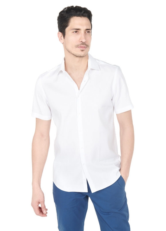 NON-IRON textured cotton Short sleeve shirt – Modern fit