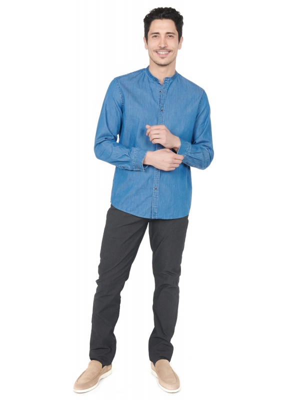 Chambray band collar shirt – Relaxed fit