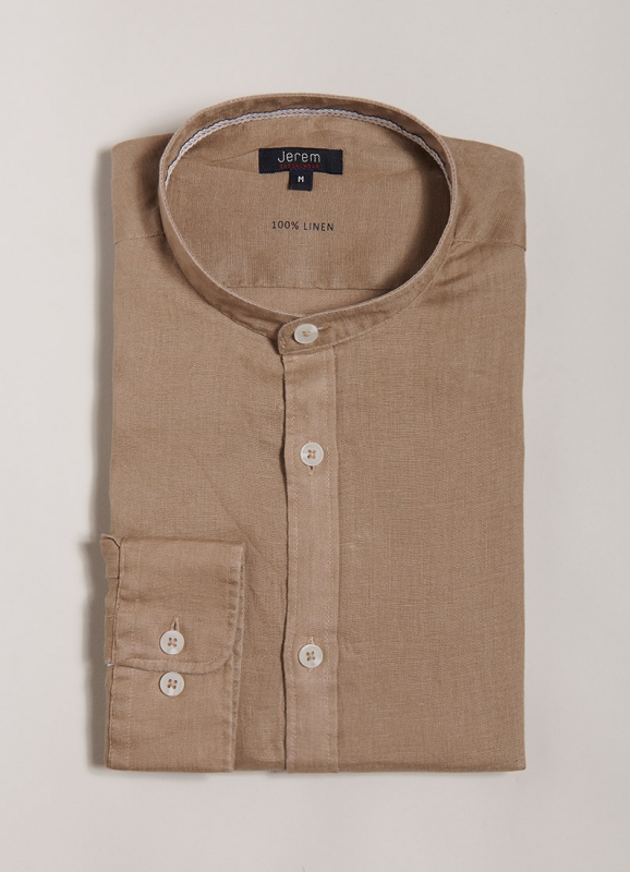 Linen band collar shirt – Relaxed fit