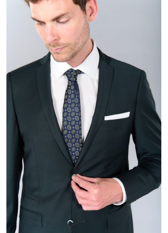 Bi stretch fitted suit blazer in virgin wool blend