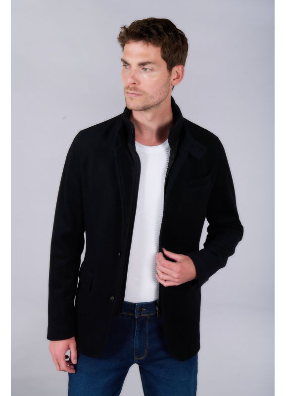 Stand up collar woolen jacket