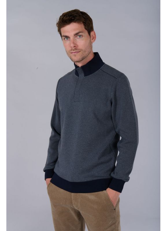 Polo uni à col montant demi-zip