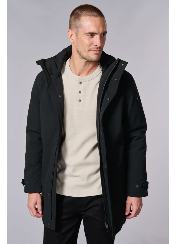 Water repellent parka with removable hood