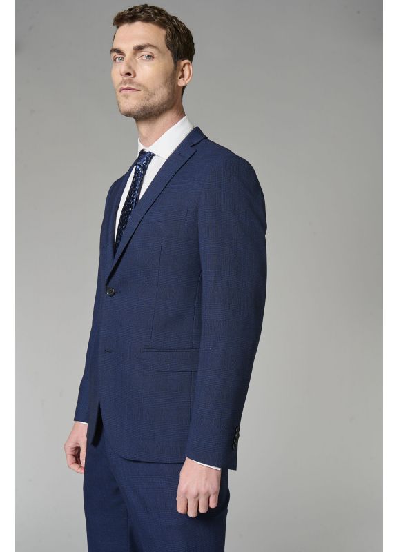 Stretch suit jacket in contemporary Prince of Wales