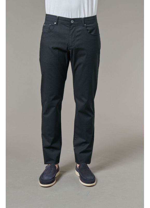 Stretch polycotton five pocket trousers with discreet design