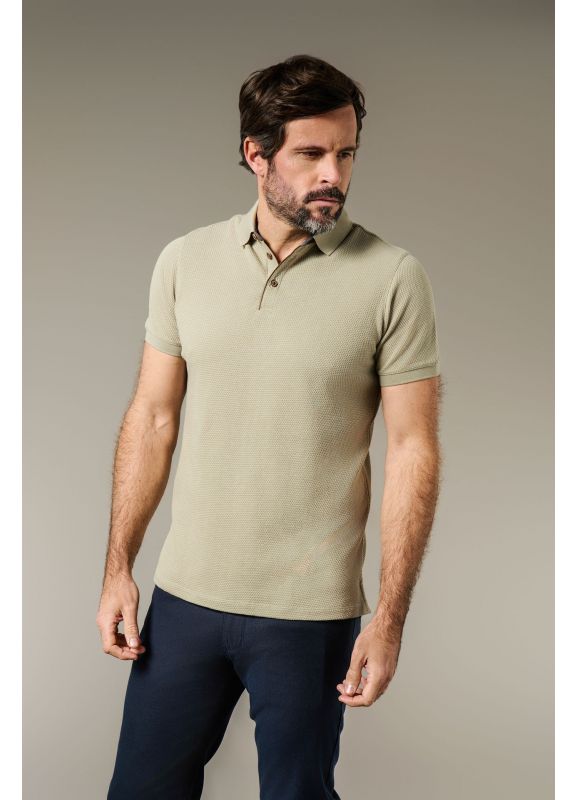 Cotton jacquard Romin polo shirt with suede contrasting details
