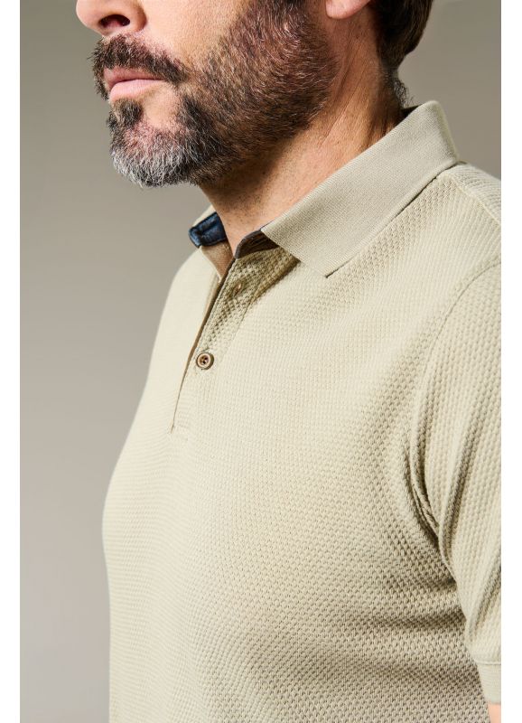 Cotton jacquard Romin polo shirt with suede contrasting details