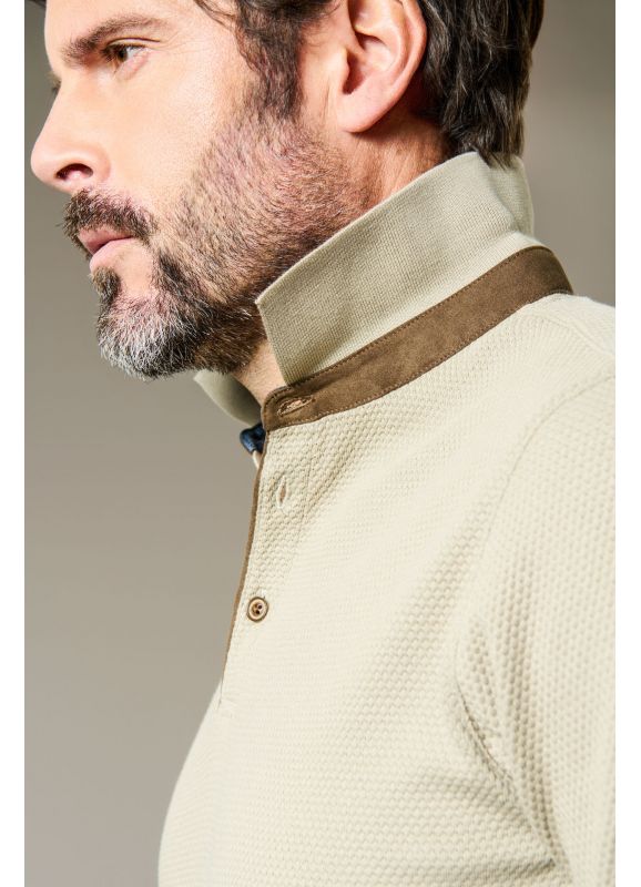 Cotton jacquard Romin polo shirt with suede contrasting details