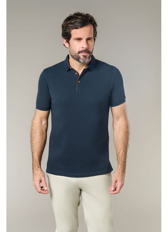 Cotton jacquard Romin polo shirt with suede contrasting details