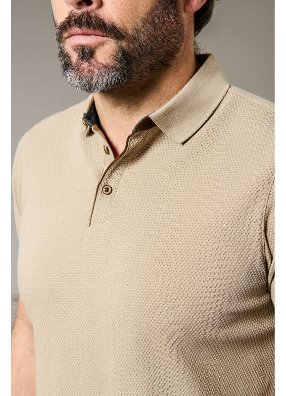 Cotton jacquard Romin polo shirt with suede contrasting details