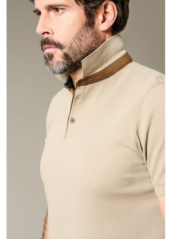 Cotton jacquard Romin polo shirt with suede contrasting details