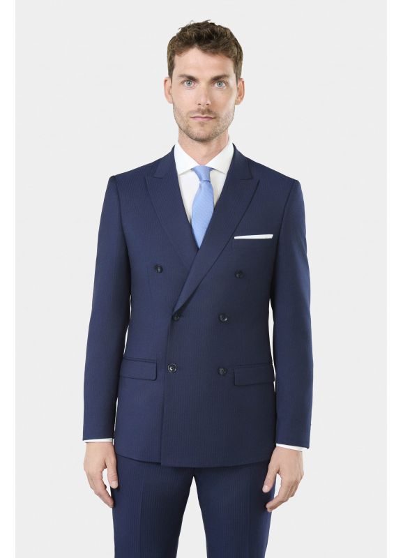 Stretch tennis stripe double breasted suit jacket