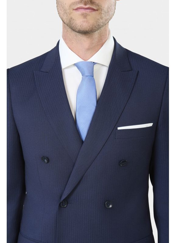 Stretch tennis stripe double breasted suit jacket