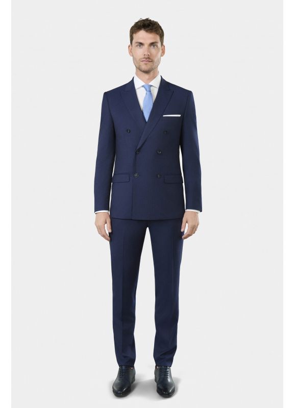 Stretch tennis stripe double breasted suit jacket