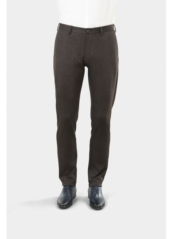 Prince of Wales fused knit half elasticated formal trousers