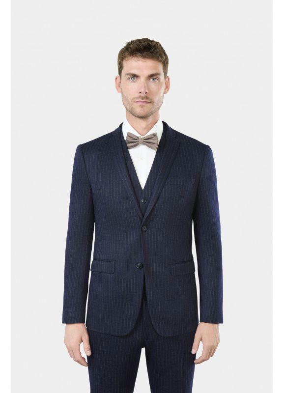 Extra-slim wool-blend knit suit jacket with chalk stripes