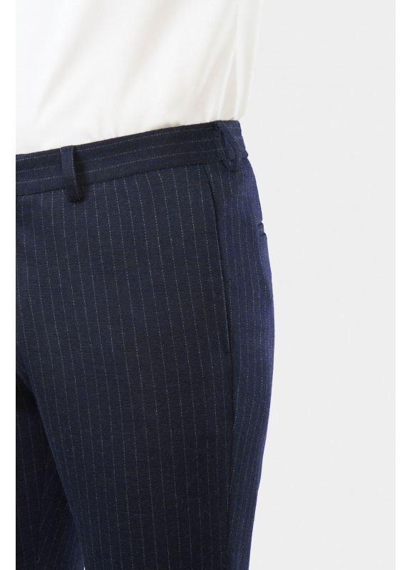 Fitted half-elasticated suit trousers in chalk stripe wool blend knitted fabric