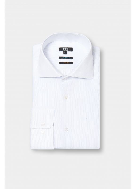Tailored fit textured cotton shirt with Spread collar