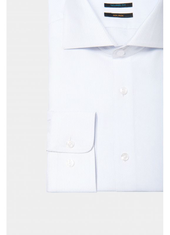 Tailored fit textured cotton shirt with Spread collar