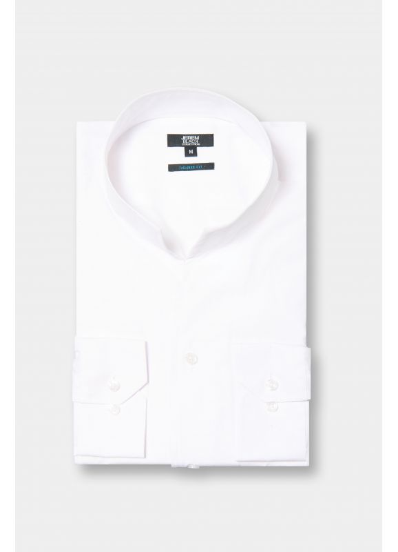 Chemise en popeline de coton col montant ouvert Coupe ajustée