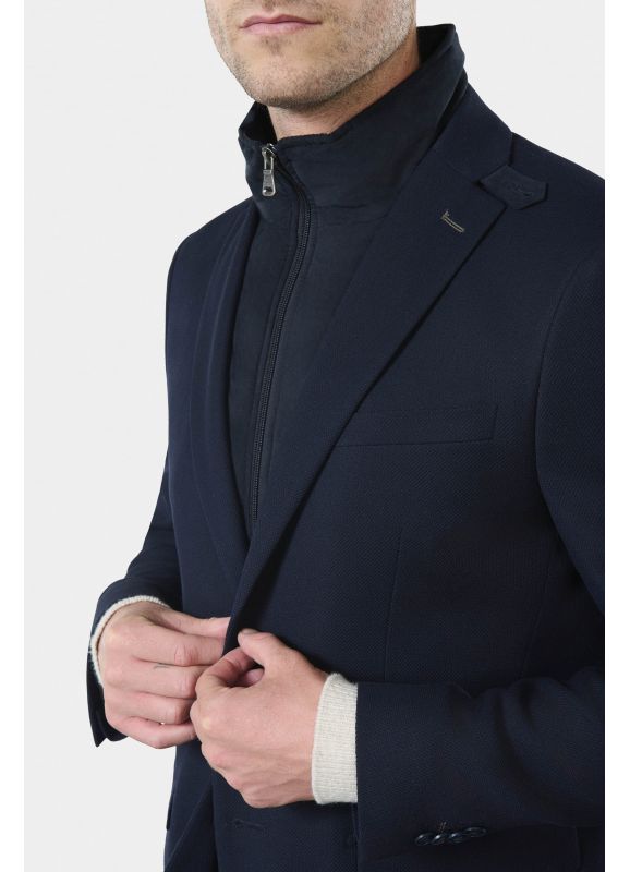 Subtle figured jacket with removable bib