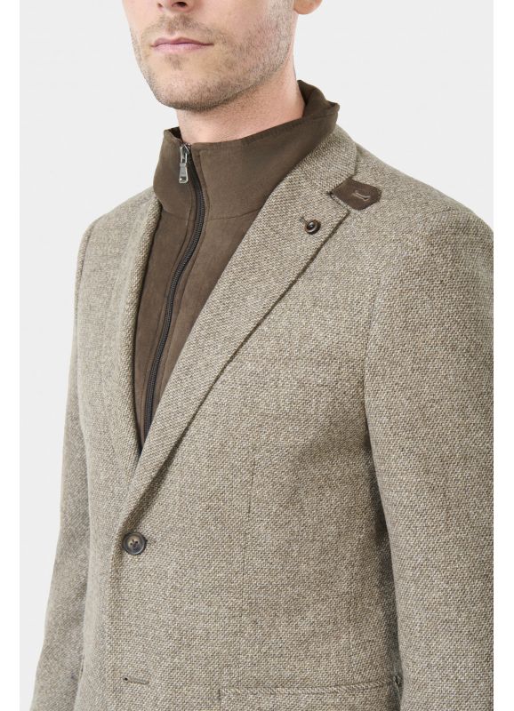 Two-tone tweed jacket with removable bib