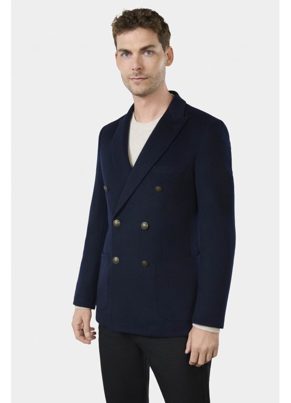 Blazer croisé en drap de laine effet poulain