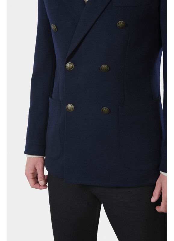 Blazer croisé en drap de laine effet poulain