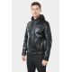 Leather jacket with swansdown removable hood Brilo