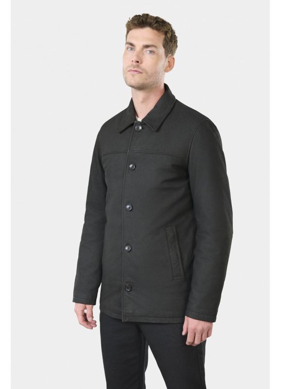 Mid-length leather parka with buttons Malbo