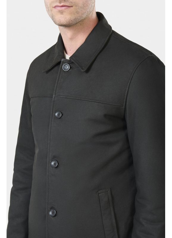 Mid-length leather parka with buttons Malbo