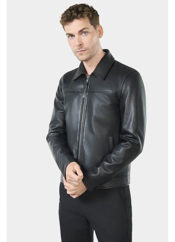 LEATHER JACKET WITH TAILORED COLLAR Tayot