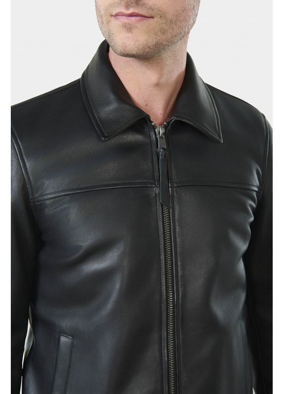 LEATHER JACKET WITH TAILORED COLLAR Tayot
