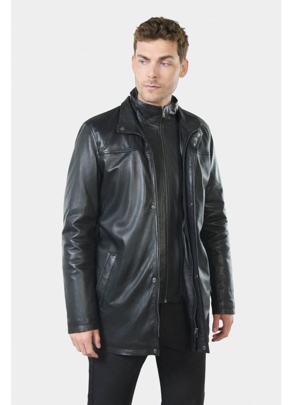 Leather parka with removable facing Polka